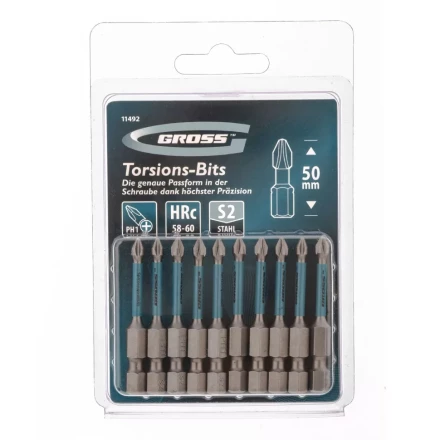 Набор бит торсионных PH1x50 мм для ударных шуруповертов 10 шт. Gross 11492 купить в Кургане