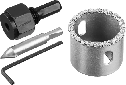 Коронка-чашка ЗУБР &quot;ПРОФЕССИОНАЛ&quot; c карбид-вольфрамовым нанесением, 32 мм, высота 25 мм, в сборе с державкой и сверлом 33360-032_z01 купить в Кургане