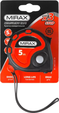Рулетка MIRAX, 3 стопора, двухкомпонентный пластиковый корпус, 5мх19мм 34013-05-19 купить в Кургане