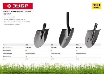 ЗУБР Мастер, 370 х 205 мм, полотно 1.6 мм, закалено, без черенка, тип ЛКО, штыковая лопата (39412) купить в Кургане