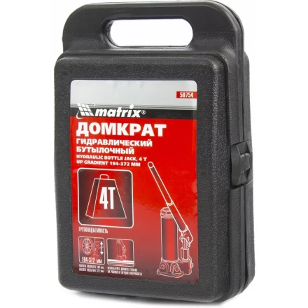 Домкрат гидравлический бутылочный 4 т h подъема 194–372 мм в пласт. кейсе MTX 507549 купить в Кургане