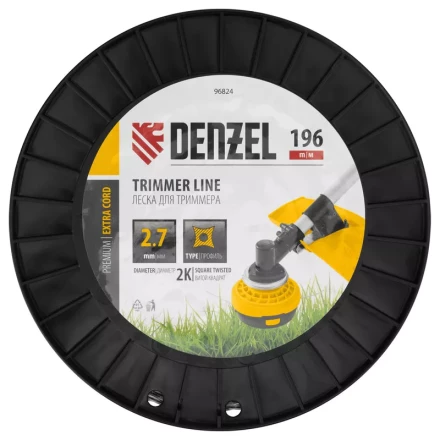 Леска для триммера двухкомпонентная витой квадрат, 2,7мм х 196м, на DIN катушке EXTRA CORD// Denzel 96824 купить в Кургане