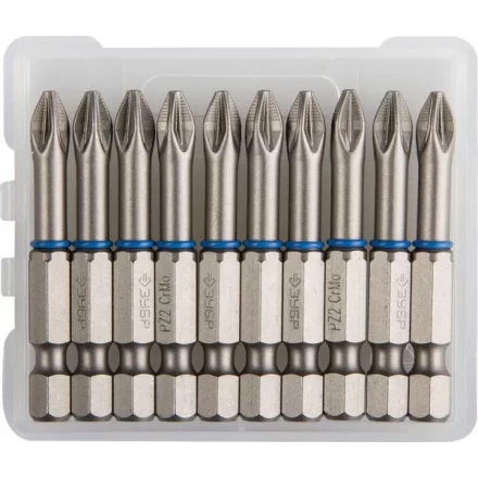 Биты ЗУБР &quot;ЭКСПЕРТ&quot; торсионные кованые, обточенные, хромомолибденовая сталь, тип хвостовика E 1/4&quot;, PZ2, 50мм, 10шт 26013-2-50-10 купить в Кургане