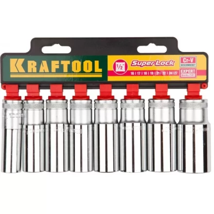 Набор KRAFTOOL "EXPERT QUALITAT" Торцовые головки "SUPER LOCK" удлин, 1/2", 16-27мм, 8 предметов 27865-H8_z01 купить в Кургане