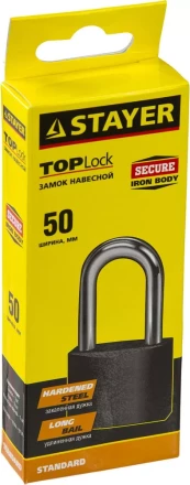 Замок STAYER "STANDARD" навесной, металлический корпус, удлиненная закаленная дужка, 50 мм 37160-50-1 купить в Кургане