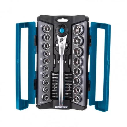 Набор торцевых головок трещотка 120 зубьев 36 предметов 1/2&quot; 3/8” CrV Gross 14145 купить в Кургане