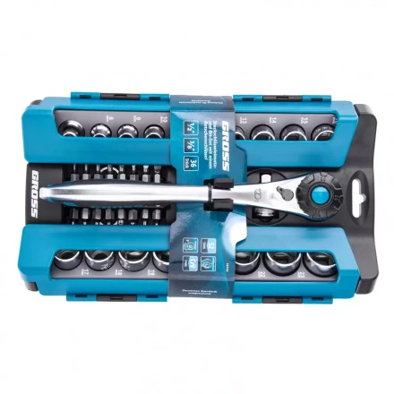 Набор торцевых головок трещотка 120 зубьев 36 предметов 1/2&quot; 3/8” CrV Gross 14145 купить в Кургане