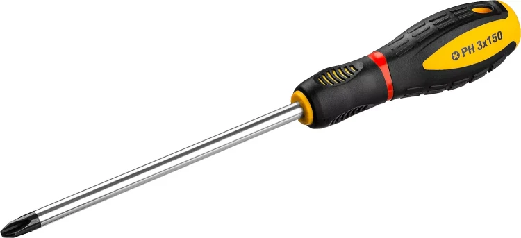 Отвертка STAYER "PROFI" "PROTech", двухкомп рукоятка, намагниченная, Cr-Mo, PH3x150мм 25132-3-15_z02 купить в Кургане