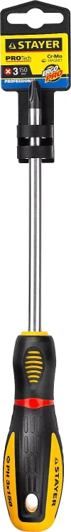 Отвертка STAYER "PROFI" "PROTech", двухкомп рукоятка, намагниченная, Cr-Mo, PH3x150мм 25132-3-15_z02 купить в Кургане