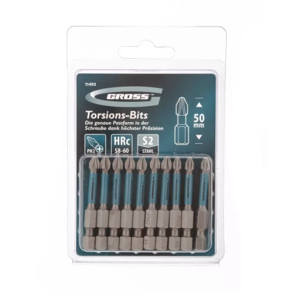 Набор бит торсионных PH2x50 мм для ударных шуруповертов 10 шт. Gross 11493 купить в Кургане