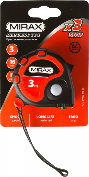 Рулетка MIRAX, 3 стопора, двухкомпонентный пластиковый корпус, 3мх16мм 34013-03-16 купить в Кургане
