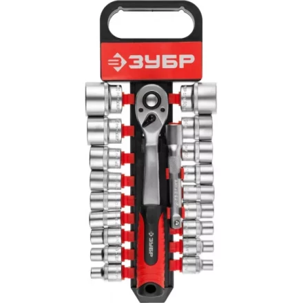 Набор ЗУБР &quot;МАСТЕР&quot;: Торцовые головки (1/2&quot;) на пластиковом рельсе, трещотка, удлинитель, Cr-V, 8-32мм, 20 предметов 27647-H20 купить в Кургане