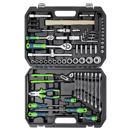 Набор инструментов Сибртех 13394, 1/2&quot;, 1/4&quot;, пластиковый кейс 76 предметов купить в Кургане