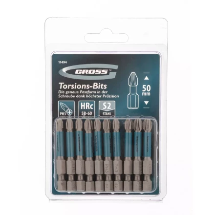 Набор бит торсионных PH3x50 мм для ударных шуруповертов 10 шт. Gross 11494 купить в Кургане