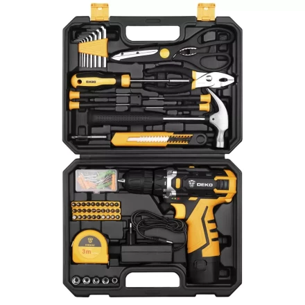 Дрель аккумуляторная DKCD12FU-Li DEKO + набор 104 инструмента для дома, 063-4104 купить в Кургане