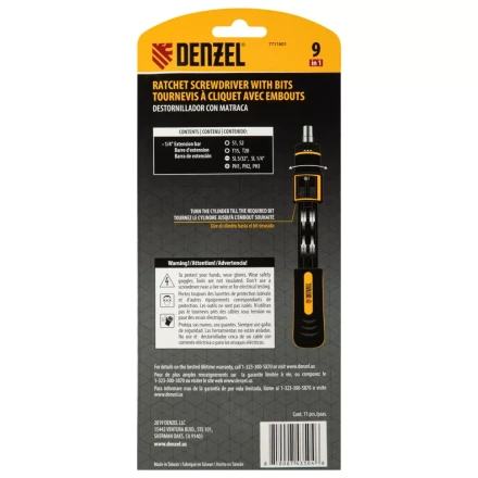 Отвертка реверсивная с револьверным механизмом Denzel 7711601, 11 шт, сталь S2 купить в Кургане