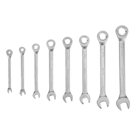 Набор ключей комбинированных трещоточных 6-19 мм, 8 шт., CrV, матовый хром// Denzel 14721 купить в Кургане