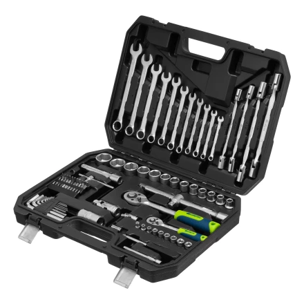 Набор инструментов Сибртех 13396 , 1/2&quot;, 1/4&quot;, пластиковый кейс 89 предметов купить в Кургане