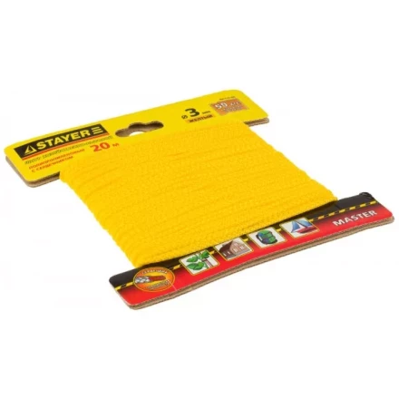 Шнур STAYER &quot;MASTER&quot; хозяйственно-бытовой, полипропиленовый, вязанный, с сердечником, желтый, d 3, 20м 50414-03-020 купить в Кургане