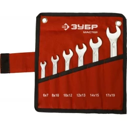 Набор ЗУБР "МАСТЕР": Ключ гаечный рожковый, Cr-V сталь, хромированный, 6-19мм, 6шт 27010-H6