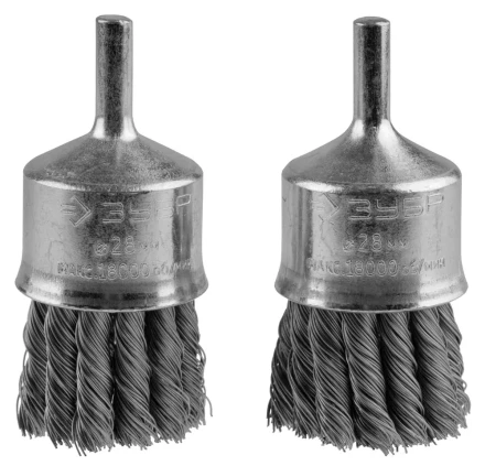 ЗУБР &quot;ЭКСПЕРТ&quot;. Набор щеток кистевых для дрели, жгутированная стальная проволока 0,35мм, 28мм, 2шт 35227-28-H2_z01 купить в Кургане