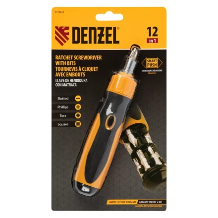 Отвертка реверсивная Denzel 7711611, механизм SmartPush 12 шт, S2 купить в Кургане