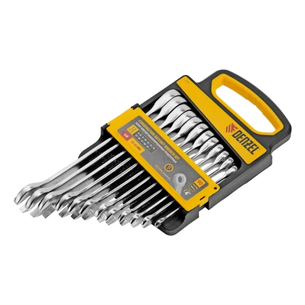 Набор ключей комбинированных трещоточных 6-19 мм, 12 шт., CrV, матовый хром// Denzel 14722 купить в Кургане