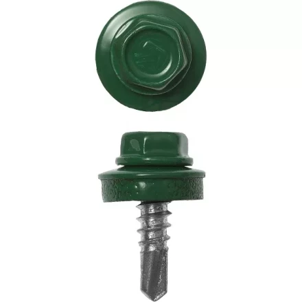 Саморезы ЗУБР &quot;ПРОФЕССИОНАЛ&quot; окраш., RAL 6002 зелен. лист, для крепл. кров. матер. к металл. констр., 5.5x25мм, 420шт 4-300315-55-025-6002 купить в Кургане