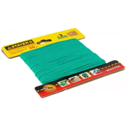 Шнур STAYER &quot;MASTER&quot; хозяйственно-бытовой, полипропиленовый, вязанный, с сердечником, зеленый, d 3, 20м 50412-03-020 купить в Кургане