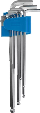 Набор ключей имбусовых ЗУБР &quot;ЭКСПЕРТ&quot;  длинные с шариком,Cr-Mo,сатинир покрытие,эргоном держатель,HEX 1,5 - 10 мм,9шт 27466-H9 купить в Кургане