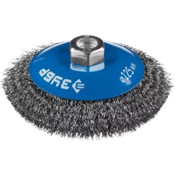 ЗУБР "ПРОФЕССИОНАЛ". Щетка коническая для УШМ, витая стальная проволока 0,3мм, 125ммхМ14 35265-125_z02