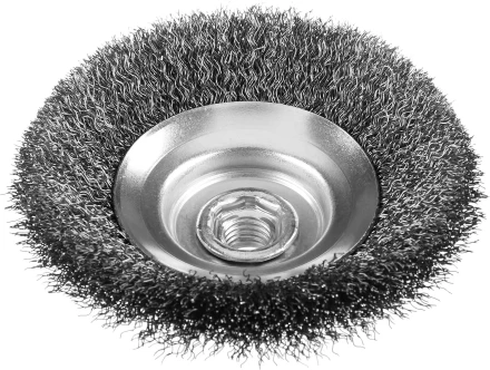 ЗУБР &quot;ПРОФЕССИОНАЛ&quot;. Щетка коническая для УШМ, витая стальная проволока 0,3мм, 125ммхМ14 35265-125_z02 купить в Кургане