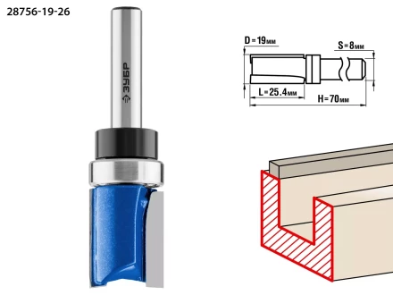 ЗУБР 19 x 26 мм, хвостовик 8 мм, фреза пазовая прямая с верхним подшипником, Профессионал (28756-19-26) купить в Кургане