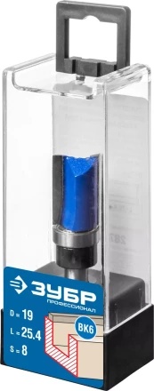 ЗУБР 19 x 26 мм, хвостовик 8 мм, фреза пазовая прямая с верхним подшипником, Профессионал (28756-19-26) купить в Кургане