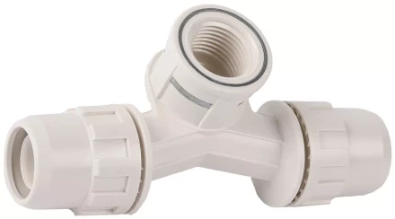 Тройник ЗУБР &quot;ШиреФит&quot; переходной со смещением &quot;штуцер с гайкой - внутренняя резьба - штуцер с гайкой&quot;, 20мм-1/2&quot;-20мм 51504-20-1/2-20 купить в Кургане