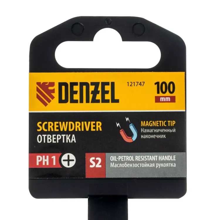 Отвертка, PH1х100 мм, S2, 3к рукоятка Denzel 121747 купить в Кургане