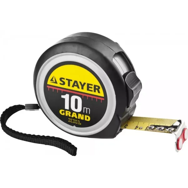Рулетка STAYER GRAND, корпус с противоскользящим напылением, упрочненное полотно, 10м/25мм 552180 купить в Кургане