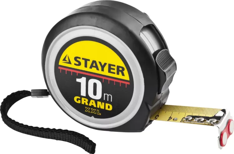 Рулетка STAYER GRAND, корпус с противоскользящим напылением, упрочненное полотно, 10м/25мм 552180 купить в Кургане