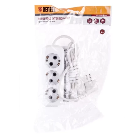 Удлинитель бытовой серия УХз-10-302 с заземлением 2 м 3 розетки 10 A Denzel 95965 купить в Кургане