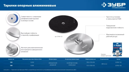 ЗУБР d 100 мм, М14, держатель алюминиевый для АГШК, ПРОФЕССИОНАЛ (35783-100) купить в Кургане