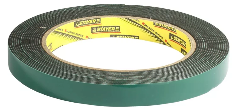 Двухсторонняя клейкая лента на вспененной основе, STAYER Professional 12233-12-05, черная, 12мм х 5м 12233-12-05 купить в Кургане