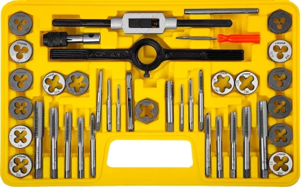 Набор метчиков и плашек STAYER &quot;MASTER&quot;, плашки 17шт, метчики 17шт, метчикодерж. 2шт, плашкодерж. 1шт, резьбомер 1шт, отвертка 1шт, 40 предметов 2805-H40_z01 купить в Кургане