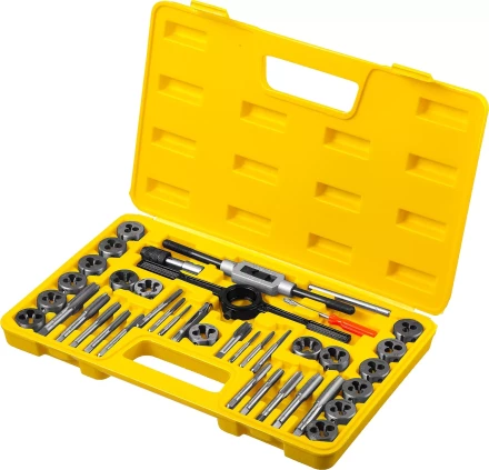 Набор метчиков и плашек STAYER &quot;MASTER&quot;, плашки 17шт, метчики 17шт, метчикодерж. 2шт, плашкодерж. 1шт, резьбомер 1шт, отвертка 1шт, 40 предметов 2805-H40_z01 купить в Кургане