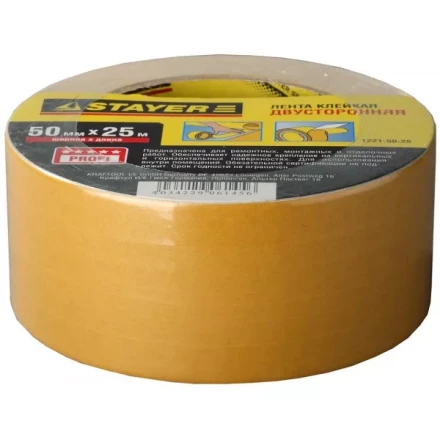 Двухсторонняя клейкая лента на полипропиленовой основе, STAYER 1221-50-25, 50мм х 25м 1221-50-25 купить в Кургане