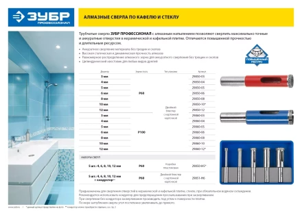 Сверло ЗУБР алмазное трубчатое по стеклу, зерно 100, 6мм 29860-06 купить в Кургане