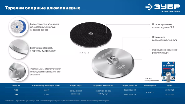 ЗУБР d 125 мм, М14, держатель алюминиевый для АГШК, ПРОФЕССИОНАЛ (35783-125) купить в Кургане
