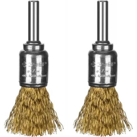 ЗУБР &quot;ПРОФЕССИОНАЛ&quot;. Набор щеток кистевых для дрели, витая стальная латунированная проволока 0,3мм, 17мм, 2шт 35225-17-H2_z02 купить в Кургане
