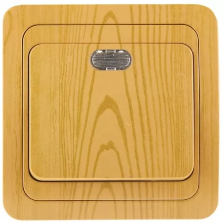 Выключатель СВЕТОЗАР &quot;ГАММА&quot; с подсветкой, одноклавишный, цвет ольха, 10A/~250B SV-54131-A купить в Кургане