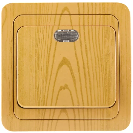 Выключатель СВЕТОЗАР &quot;ГАММА&quot; с подсветкой, одноклавишный, цвет ольха, 10A/~250B SV-54131-A купить в Кургане