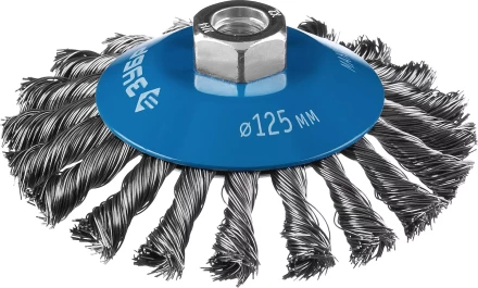 ЗУБР &quot;ПРОФЕССИОНАЛ&quot;. Щетка коническая для УШМ, плетеные пучки стальной проволоки 0,5мм, 125ммхМ14 35269-125_z02 купить в Кургане